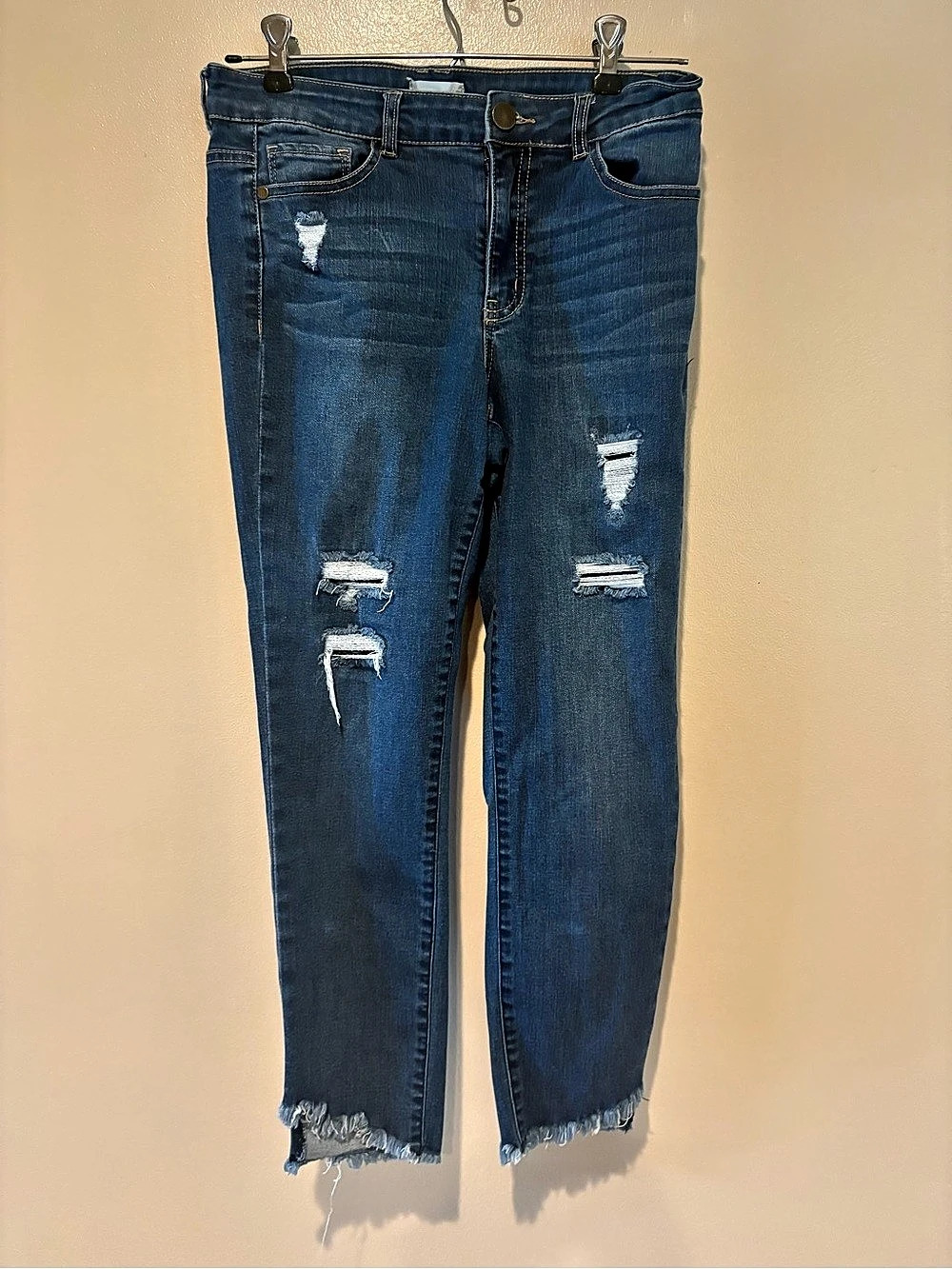 Altar'd State Distressed Raw Hem Skinny Jeans Blue